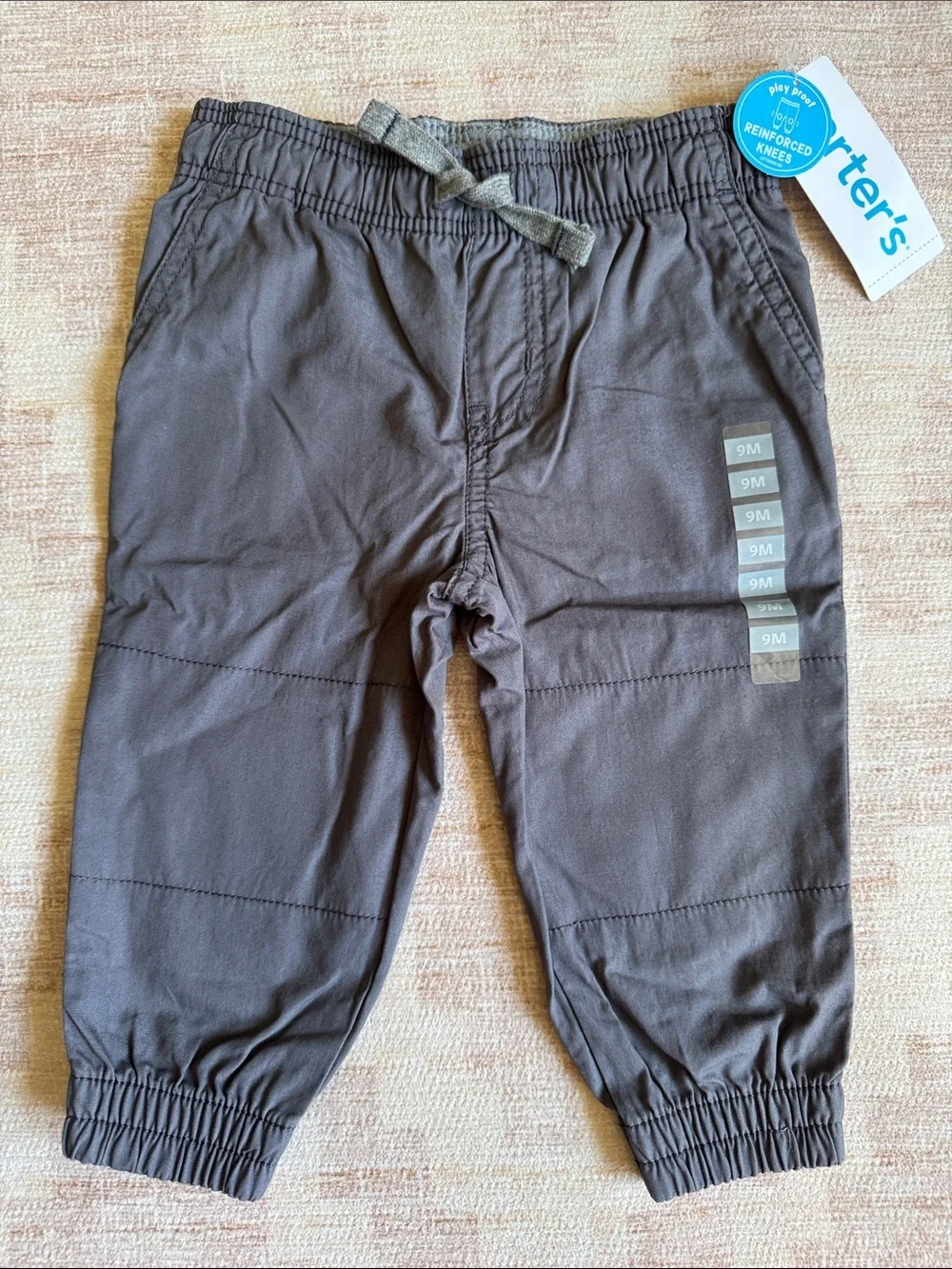 Carter's Baby Charcoal Drawstring Joggers Reinforced Knees size 9M NWT